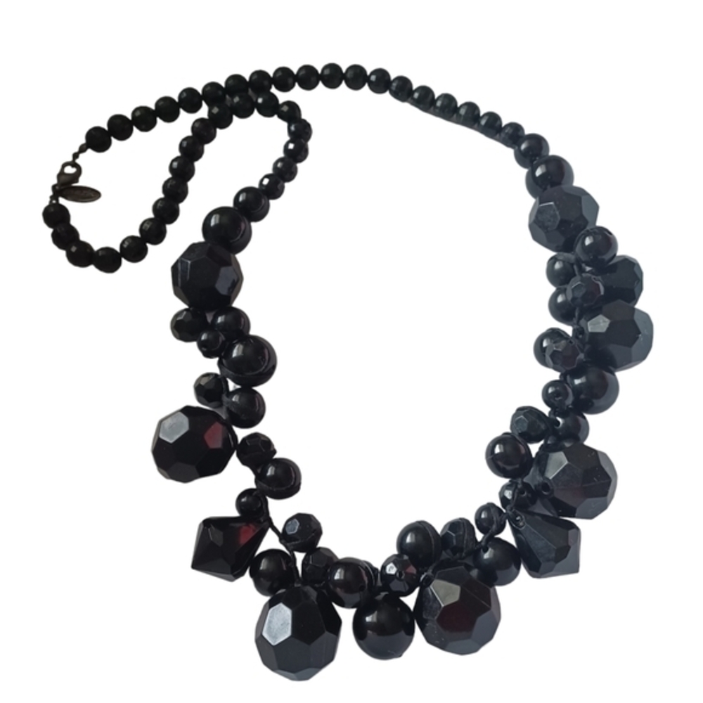 Women's Chunky Long Jet Black‎ Multifaceted Bead Statement Necklace